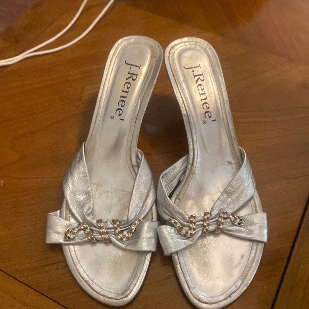 JRenee silver leather slip on sandal